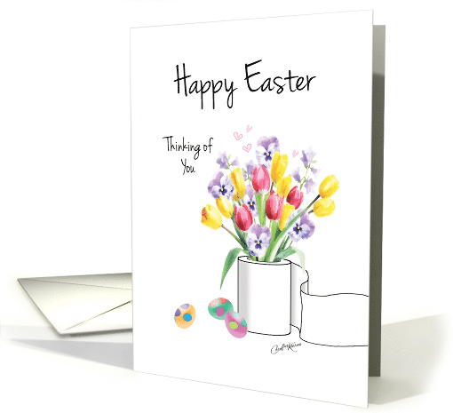 Easter, Coronavirus, Tulips in toilet roll vase. card (1608278)