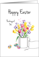 Easter, Coronavirus, Tulips in toilet roll vase. card