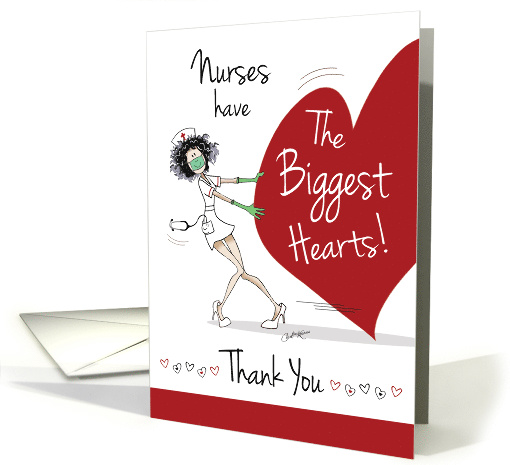 Nurses Day, Coronavirus, Quirky Masked Nurse with Huge Red Heart. card