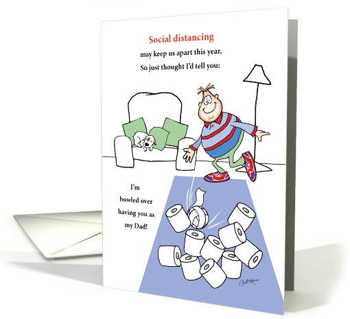 COVID-19, Father's Day, Social Distancing Toilet roll Bowling card