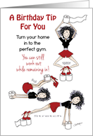 COVID-19 Birthday, No Gym, Humorous Girl Exercising with Toilet Roll. card