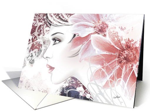 Fine Art Painting Beautiful Woman's face in Abstract Flowers card