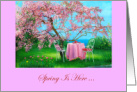 Springtime Party Invitation With Cherry Blossom Tree And Table Setting card
