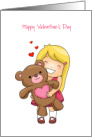 Beary Happy Valentine’s Day/Girl with Bear/Hearts card