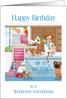 Happy Birthday For Veterinarian With Animals At Vet’s Office card