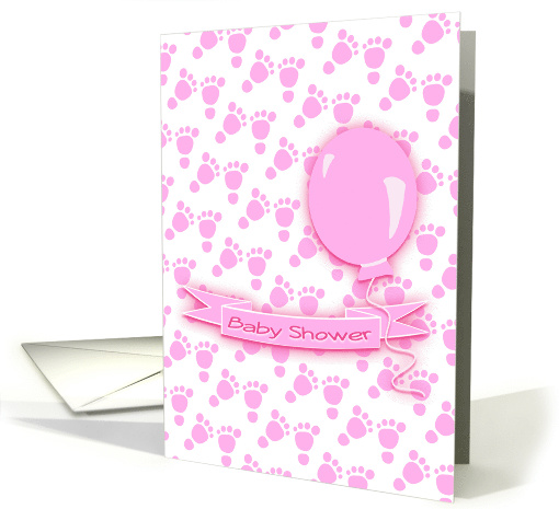 Baby Shower Invitation For Girl With Pink Feet Banner And Balloon card
