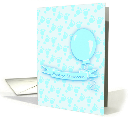Baby Shower Invitation For Boy With Blue Feet Banner And Balloon card