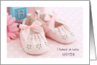 New Baby Sister Announcement Pink Flower Ribbon And Shoes card