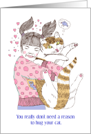 June 4th Hug Your Cat Day With Cat And Girl Hugging And Hearts card