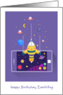 Birthday Greetings From Alien Spaceship And Planets card