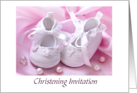 Christening Invitation For Baby Girl With Shoes And Pearls card
