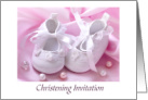 Christening Invitation For Baby Girl With Shoes And Pearls card