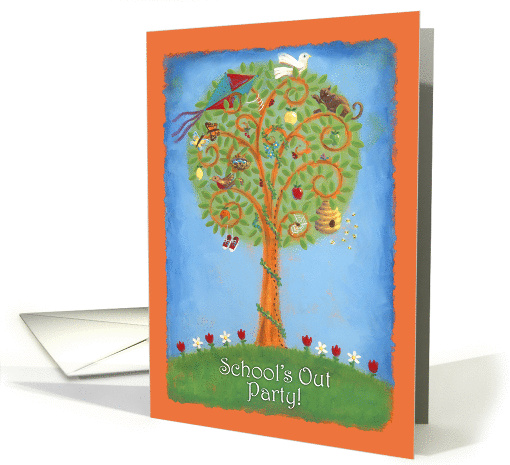 Cheerful School's Out Party Invitationbrightly painted tree card
