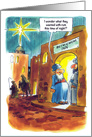 Funny scene, Joseph, Mary and the Bethlehem Inn at night card