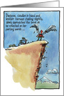 Fun parting words birthday wish to man on cliff, wings strapped on card