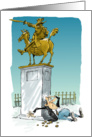 Amusing blank horse & rider statue delivering bronze turds cartoon card