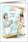Amusing color related congrats for new parent of boy cartoon card