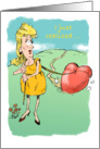 Amusing dragging heart for male sweetheart Valentine cartoon card