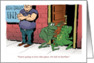 TGIF celebration - frogs entering a bar cartoon card