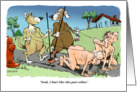 Amusing new job congrats and off-color dog walking cartoon card