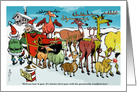 Amusing genetically engineered reindeer and Santa belated card