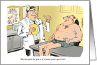 Cartoon doctor dispenses weight loss and dieting advice card