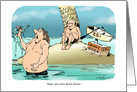 Gift card and a deserted island have fun cartoon card