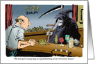 Blank any occasion cartoon and the Grim Reaper retirement hobby card