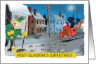 After Christmas Season Greeting and Catch Up with Elf and Reindeer Poop card