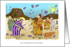 Bible Scene With Fruitcake Falling Instead of Manna Cartoon card