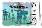 ICE Agents Arresting Little Green Men from UFO Cartoon card