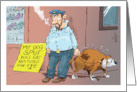 Amusing Happy Birthday Man and Dog Panhandling Money Gift card