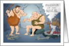 Cavemen and Confrontation Over a Wheel Cartoon card