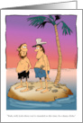 Two Cartoon Characters Stranded on an Island and a Blank Note card