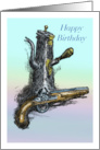 Happy Birthday for Him with Flintlock Pistol and Pewter Vessel card