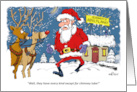 Adult Cartoon Santa Shopping for Chimney Lube card