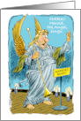 Heralding Christmas Cartoon with Angel and Trumpet card
