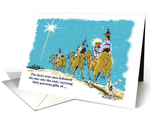 Funny three wise men, the night star, camels and goofy gifts card