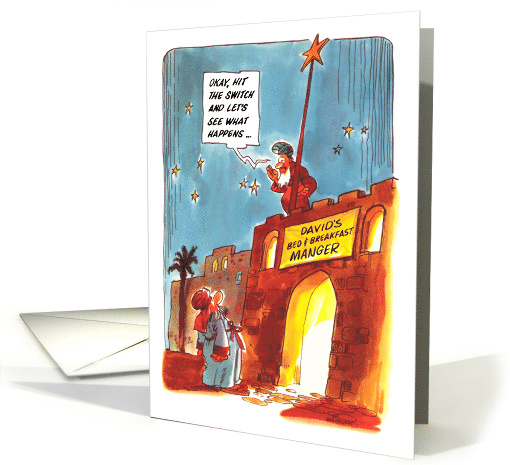 Christmas humor, first Bed and Breakfast manger in Bethlehem card