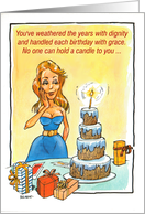 Girlfriend Cartoon woman admiring large lighted birthday cake card