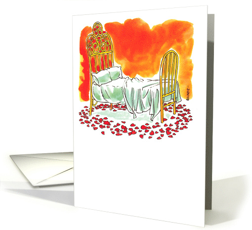 Valentine's Day Humor Bright Circle of Hearts Around a Bed card