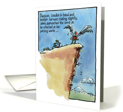 Fun parting words birthday wish to man on cliff, wings... (1185420)