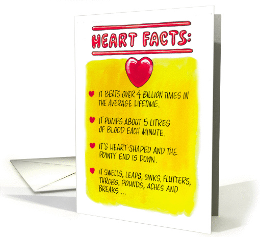 An amusing, Heart Facts valentine card for male or female. card