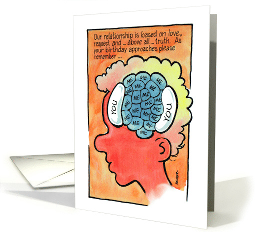 Amusing happy birthday cutaway brain showing parts - you and me card