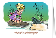 Humorous frog and princess love note card