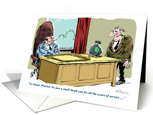 Humorous retirement congrats with bag of cash cartoon card (1228968)