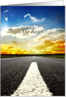 Lonely highway and a heart, hunting love card