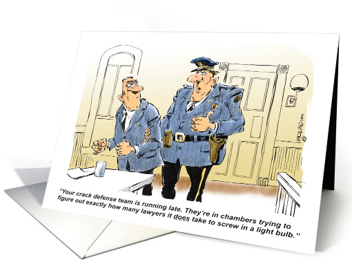 Humorous retirement congrats to legal community retiree cartoon card