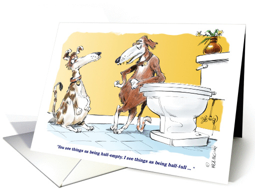 Sarcastic half-birthday wish cartoon from dog to owner card (1262522)