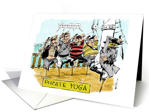Funny all occasion blank yoga-related pirate cartoon card (1310188)